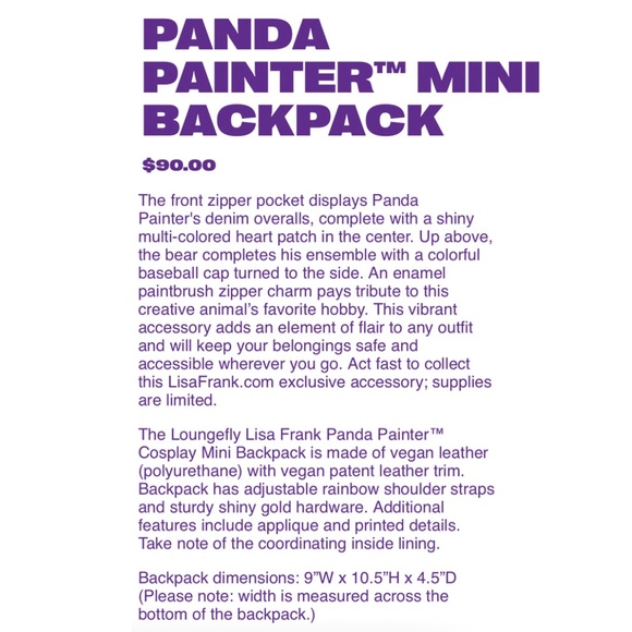 Loungefly Lisa Frank Panda Painter Cosplay Backpack/Wallet Set - Picture 9 of 14